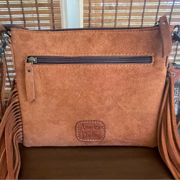 🌵🌵American Darling Western Suede Crossbody Bag Fringe Boot Stitch Leather🌵🌵 - Picture 3 of 14